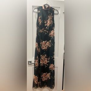 New Lulus Classic Elegance Emerald Floral Mock Neck Maxi Dress Green - Size S